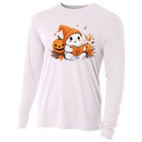 Cute Ghost Reading Books Funny Autumn Halloween Cooling Performance Long Sleeve Crew