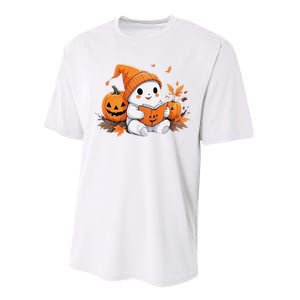 Cute Ghost Reading Books Funny Autumn Halloween Performance Sprint T-Shirt