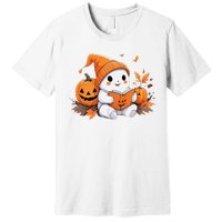 Cute Ghost Reading Books Funny Autumn Halloween Premium T-Shirt