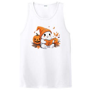 Cute Ghost Reading Books Funny Autumn Halloween PosiCharge Competitor Tank