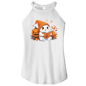 Cute Ghost Reading Books Funny Autumn Halloween Women's Perfect Tri Rocker Tank