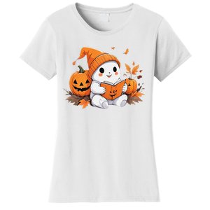 Cute Ghost Reading Books Funny Autumn Halloween Women's T-Shirt