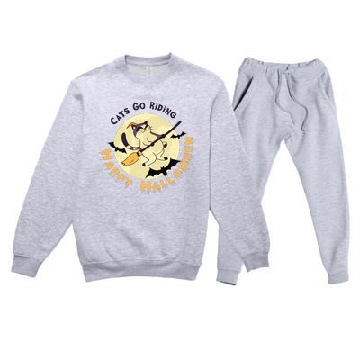 Cats Go Riding Happy Halloween Quotes Wich Brrom Bats Catoween Premium Crewneck Sweatsuit Set