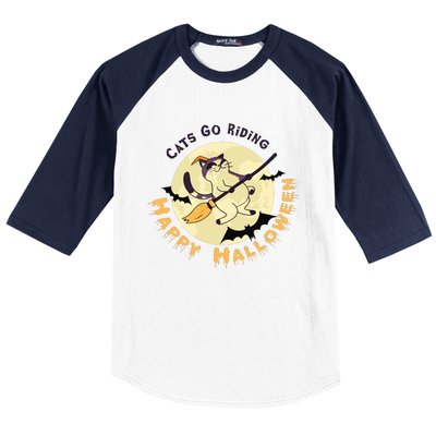 Cats Go Riding Happy Halloween Quotes Wich Brrom Bats Catoween Baseball Sleeve Shirt