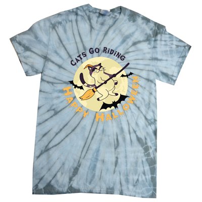 Cats Go Riding Happy Halloween Quotes Wich Brrom Bats Catoween Tie-Dye T-Shirt