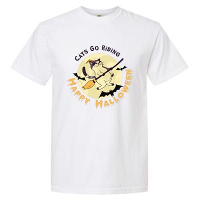 Cats Go Riding Happy Halloween Quotes Wich Brrom Bats Catoween Garment-Dyed Heavyweight T-Shirt