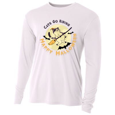 Cats Go Riding Happy Halloween Quotes Wich Brrom Bats Catoween Cooling Performance Long Sleeve Crew