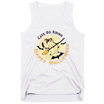 Cats Go Riding Happy Halloween Quotes Wich Brrom Bats Catoween Tank Top