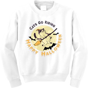 Cats Go Riding Happy Halloween Quotes Wich Brrom Bats Catoween Kids Sweatshirt