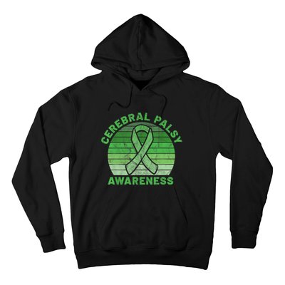 CP Green Ribbon Retro Sunset Cerebral Palsy Awareness Hoodie