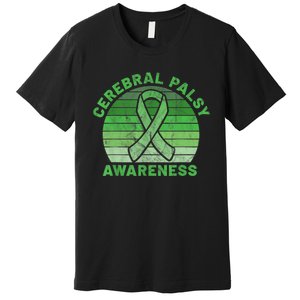 CP Green Ribbon Retro Sunset Cerebral Palsy Awareness Premium T-Shirt