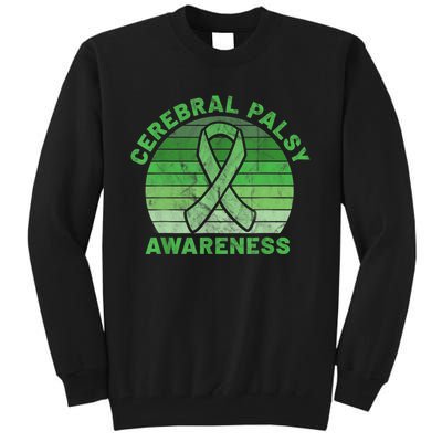 CP Green Ribbon Retro Sunset Cerebral Palsy Awareness Tall Sweatshirt