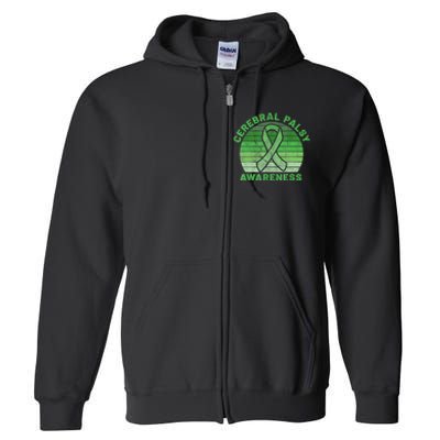 CP Green Ribbon Retro Sunset Cerebral Palsy Awareness Full Zip Hoodie