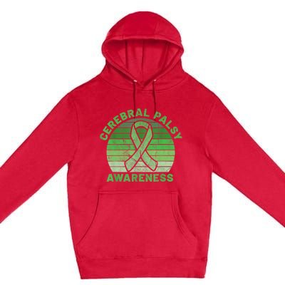 CP Green Ribbon Retro Sunset Cerebral Palsy Awareness Premium Pullover Hoodie