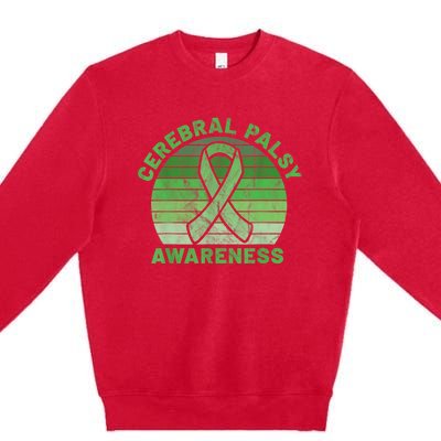 CP Green Ribbon Retro Sunset Cerebral Palsy Awareness Premium Crewneck Sweatshirt