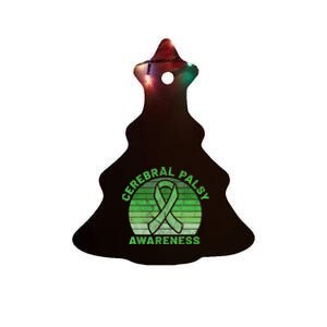 CP Green Ribbon Retro Sunset Cerebral Palsy Awareness Ceramic Tree Ornament