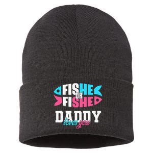 Cute Gender Reveal Ideas Fishe Or Fishe Daddy Loves You Fishing Sustainable Knit Beanie