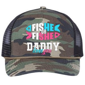 Cute Gender Reveal Ideas Fishe Or Fishe Daddy Loves You Fishing Retro Rope Trucker Hat Cap