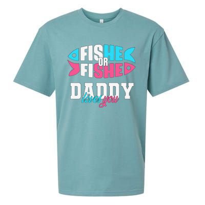 Cute Gender Reveal Ideas Fishe Or Fishe Daddy Loves You Fishing Sueded Cloud Jersey T-Shirt