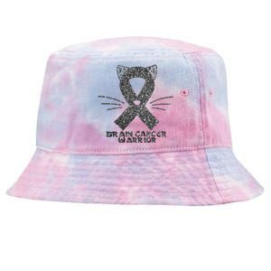 Cat Gray Ribbon Brain Cancer Awareness Warrior Cat Lover I Wear Gray Tie-Dyed Bucket Hat