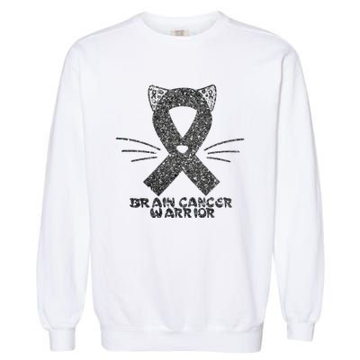 Cat Gray Ribbon Brain Cancer Awareness Warrior Cat Lover I Wear Gray Garment-Dyed Sweatshirt