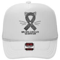 Cat Gray Ribbon Brain Cancer Awareness Warrior Cat Lover I Wear Gray High Crown Mesh Back Trucker Hat