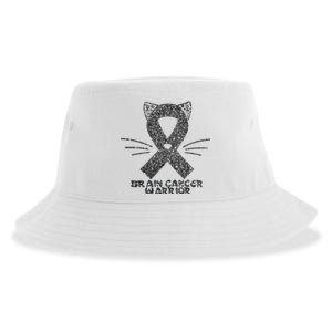 Cat Gray Ribbon Brain Cancer Awareness Warrior Cat Lover I Wear Gray Sustainable Bucket Hat