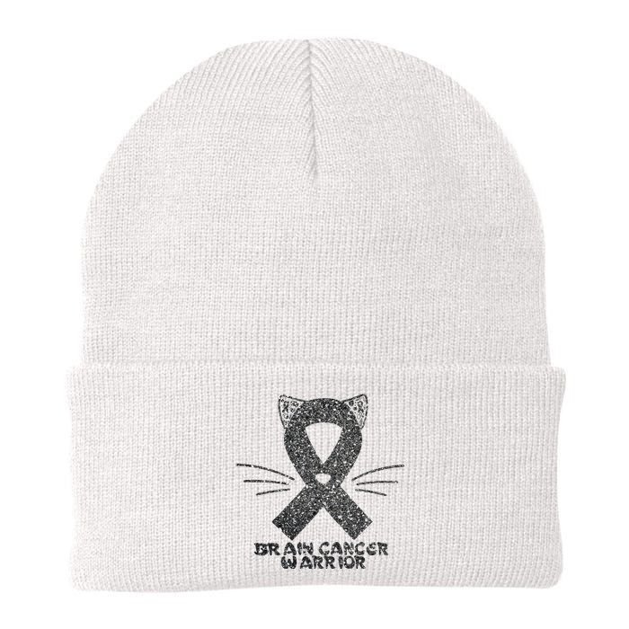 Cat Gray Ribbon Brain Cancer Awareness Warrior Cat Lover I Wear Gray Knit Cap Winter Beanie