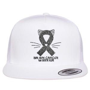 Cat Gray Ribbon Brain Cancer Awareness Warrior Cat Lover I Wear Gray Flat Bill Trucker Hat