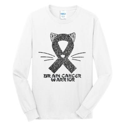 Cat Gray Ribbon Brain Cancer Awareness Warrior Cat Lover I Wear Gray Tall Long Sleeve T-Shirt