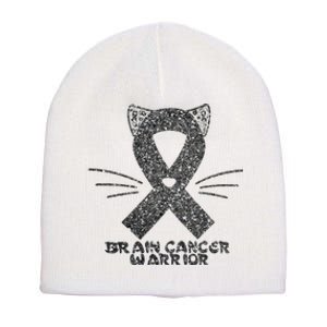 Cat Gray Ribbon Brain Cancer Awareness Warrior Cat Lover I Wear Gray Short Acrylic Beanie