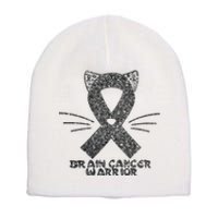 Cat Gray Ribbon Brain Cancer Awareness Warrior Cat Lover I Wear Gray Short Acrylic Beanie