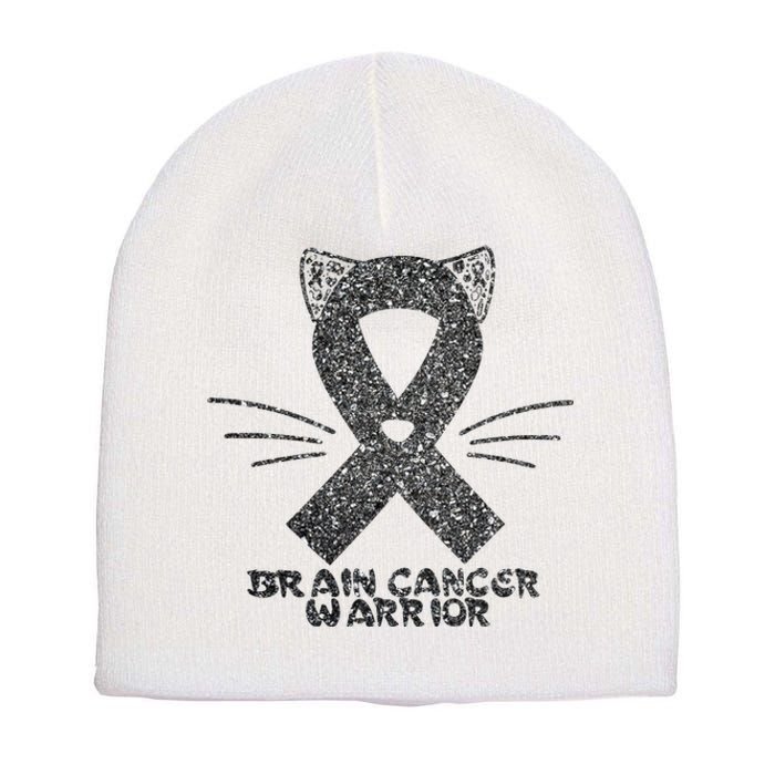 Cat Gray Ribbon Brain Cancer Awareness Warrior Cat Lover I Wear Gray Short Acrylic Beanie