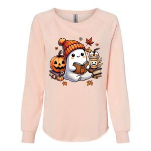 Cute Ghost Reading Book Lovers Halloween Ghost Coffee Women Womens California Wash Sweatshirt