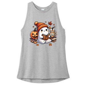 Cute Ghost Reading Book Lovers Halloween Ghost Coffee Women Ladies PosiCharge Tri-Blend Wicking Tank