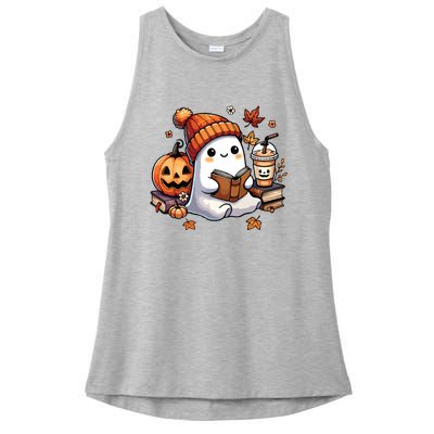 Cute Ghost Reading Book Lovers Halloween Ghost Coffee Women Ladies PosiCharge Tri-Blend Wicking Tank