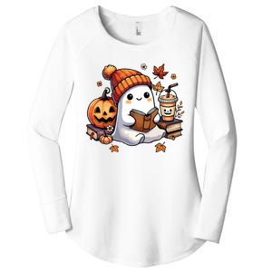 Cute Ghost Reading Book Lovers Halloween Ghost Coffee Women Women's Perfect Tri Tunic Long Sleeve Shirt