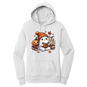 Cute Ghost Reading Book Lovers Halloween Ghost Coffee Women Women's Pullover Hoodie