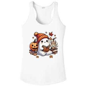 Cute Ghost Reading Book Lovers Halloween Ghost Coffee Women Ladies PosiCharge Competitor Racerback Tank