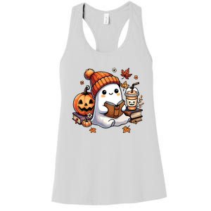 Cute Ghost Reading Book Lovers Halloween Ghost Coffee Women Women's Racerback Tank