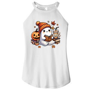 Cute Ghost Reading Book Lovers Halloween Ghost Coffee Women Women's Perfect Tri Rocker Tank