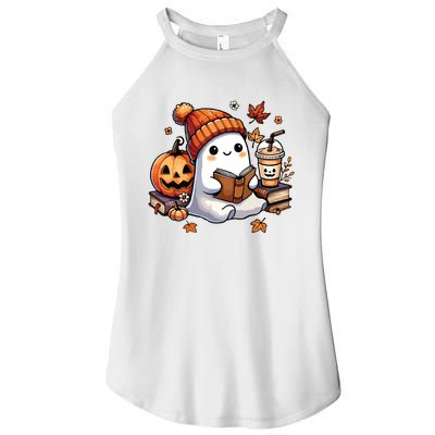 Cute Ghost Reading Book Lovers Halloween Ghost Coffee Women Women’s Perfect Tri Rocker Tank