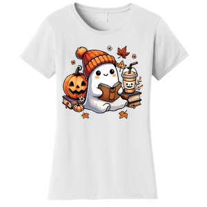 Cute Ghost Reading Book Lovers Halloween Ghost Coffee Women Women's T-Shirt