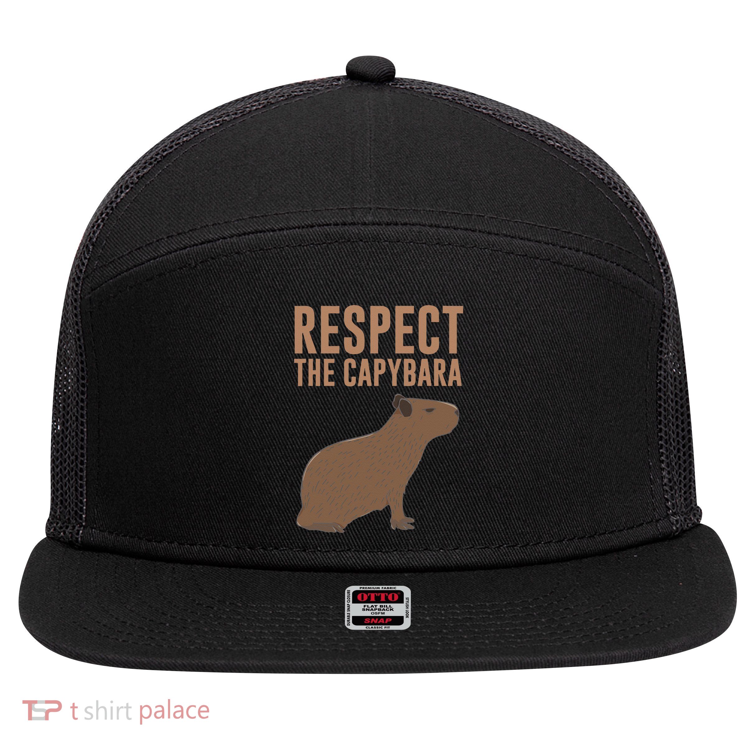 Capybara Gifts Respect The Capybara Cute Animal 7 Panel Mesh Trucker Snapback Hat