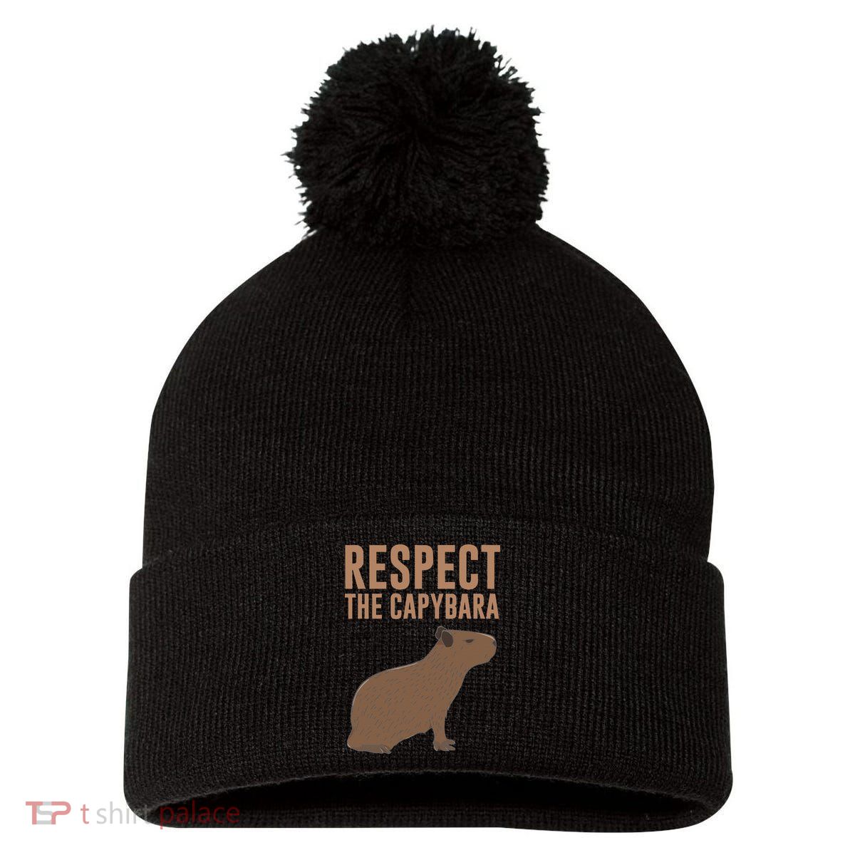 Capybara Gifts Respect The Capybara Cute Animal Pom Pom 12in Knit Beanie