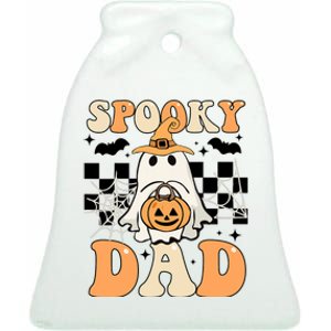 Cute Ghost Retro Spooky Season Halloween Spooky Dad Ceramic Bell Ornament