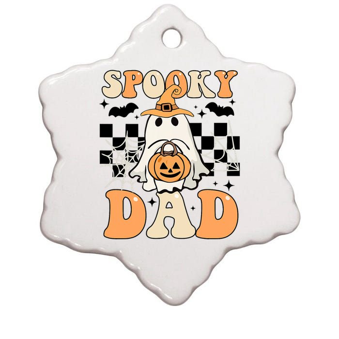 Cute Ghost Retro Spooky Season Halloween Spooky Dad Ceramic Star Ornament