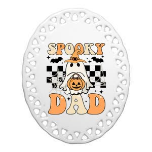 Cute Ghost Retro Spooky Season Halloween Spooky Dad Ceramic Oval Ornament