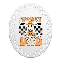 Cute Ghost Retro Spooky Season Halloween Spooky Dad Ceramic Oval Ornament