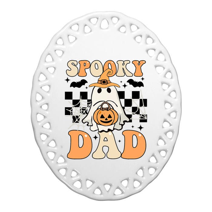 Cute Ghost Retro Spooky Season Halloween Spooky Dad Ceramic Oval Ornament